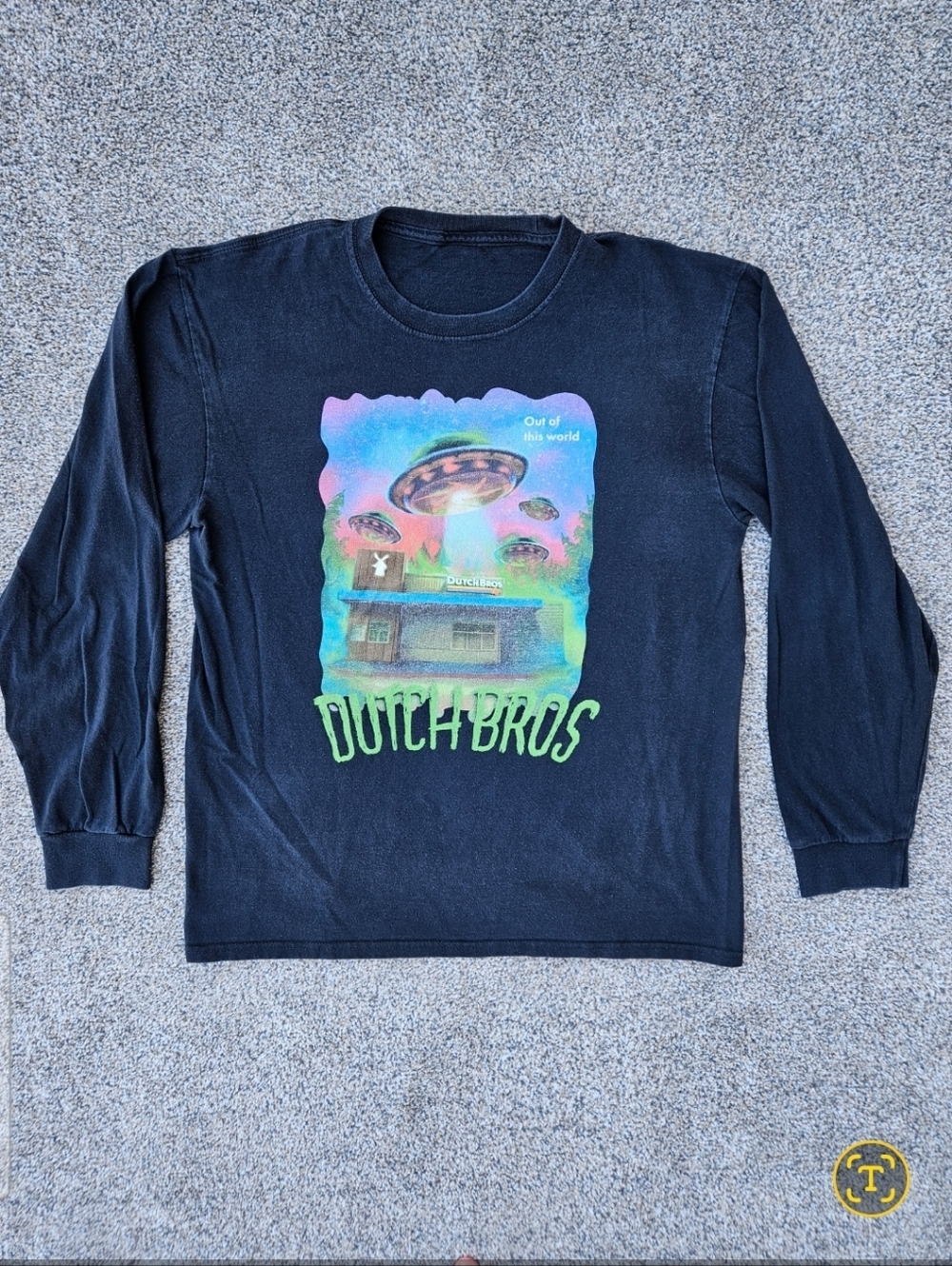 Dutch Bros Black Long Sleeve Tee with Neon Alien Graphic